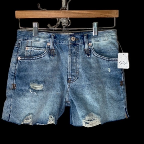 Free People shorts denim jean gray cut off distressed NEW loose cannon size 24 - Picture 4 of 8